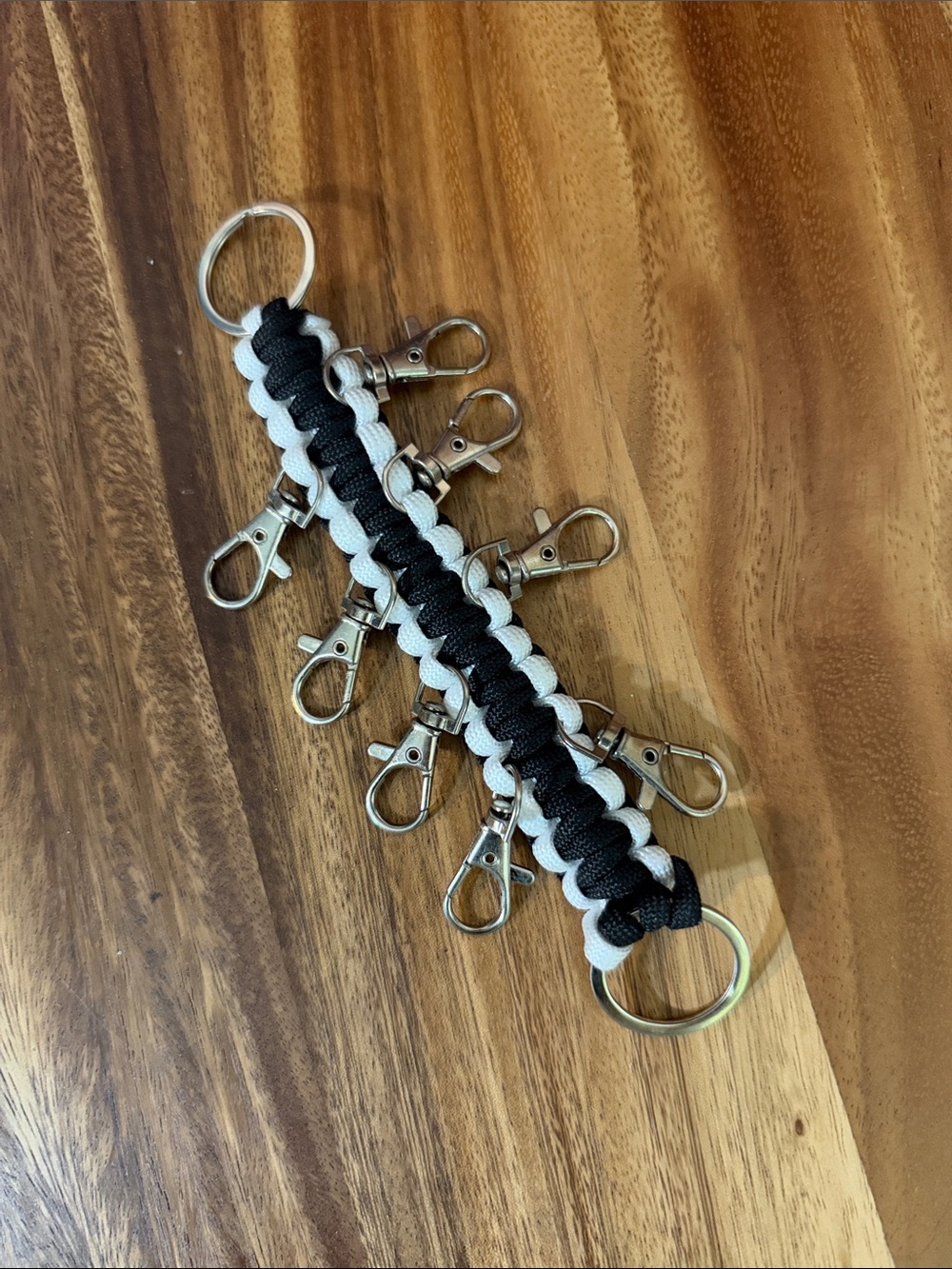 Black & White Paracord Key Holder with Multiple Lobster Clasps ( cheer bows)